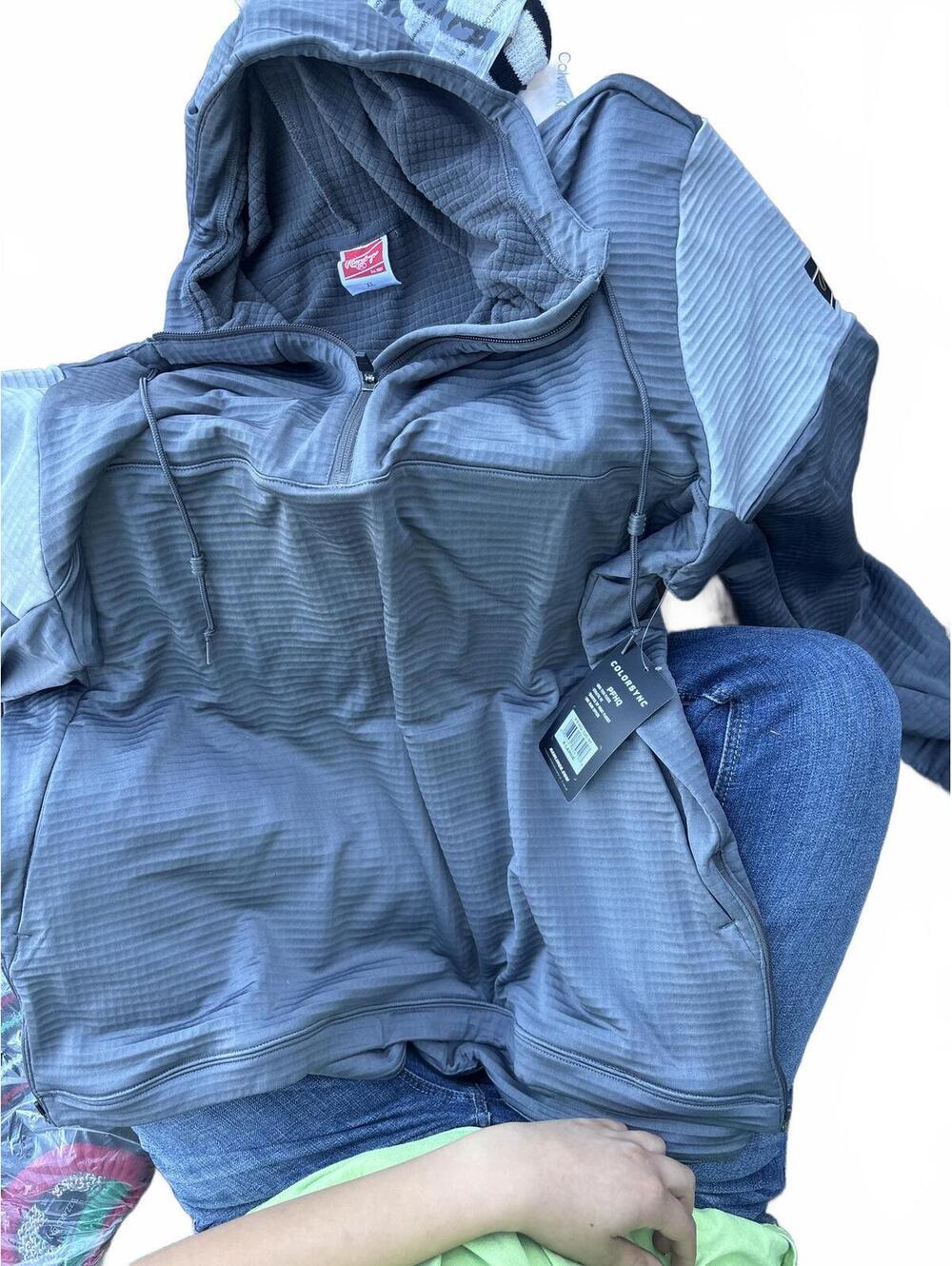 NWT Rawlings ColorSync Men's Gray Waffle-Knit 1/4 Zip Hoodie Size XL